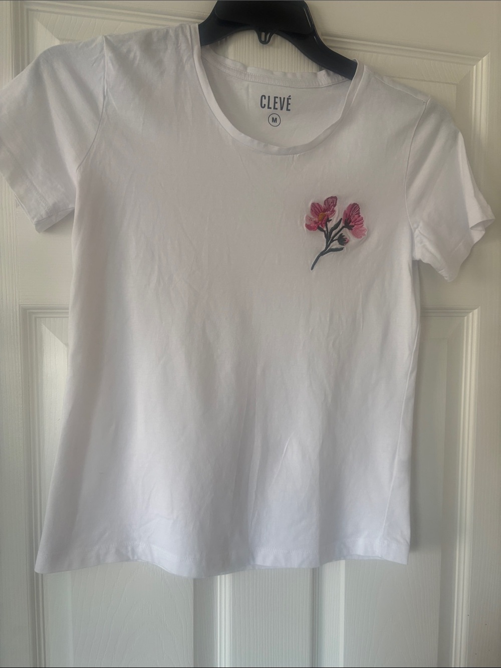 Eve White Tee with Pink Floral Embroidery